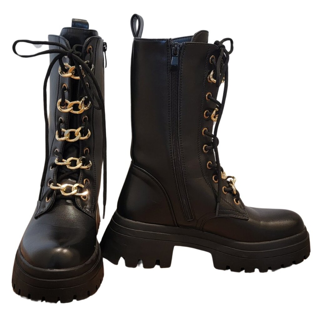Chain Lace Chunky Biker Boots